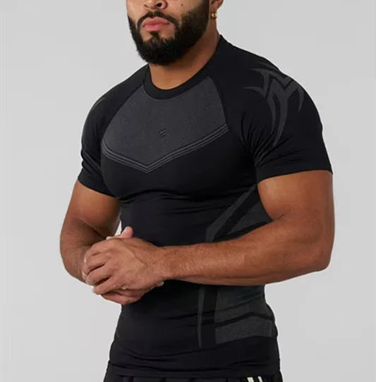 Men's Compression Short Sleeve T-Shirt Tribal Print Workout Tops Breathable Quick Dry Athletic Base Layer for Gym Training Bodyb