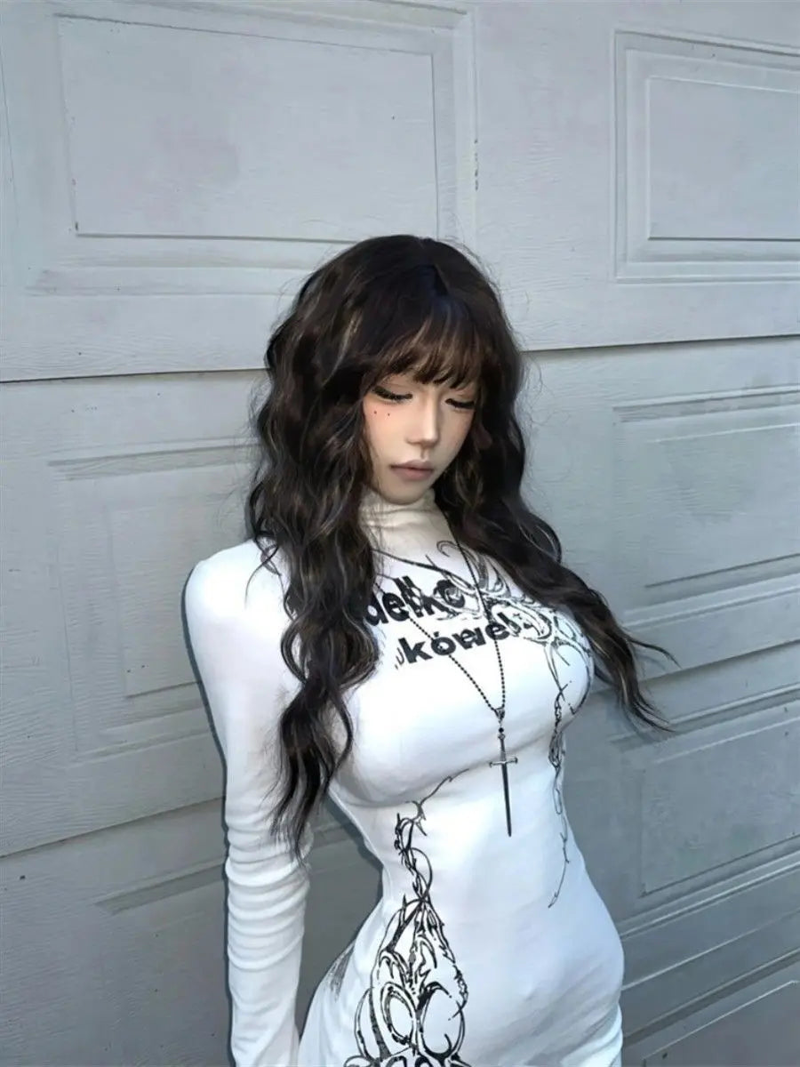 Women's Punk Print Long-Sleeve Hip Dress
