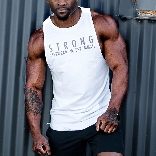 Workout Gym Mens Tank Top Vest Sleeveless Men's Crew Neck STRONG Print Sleeveless Sweat Resistant Comfortable Casual Tank Vest