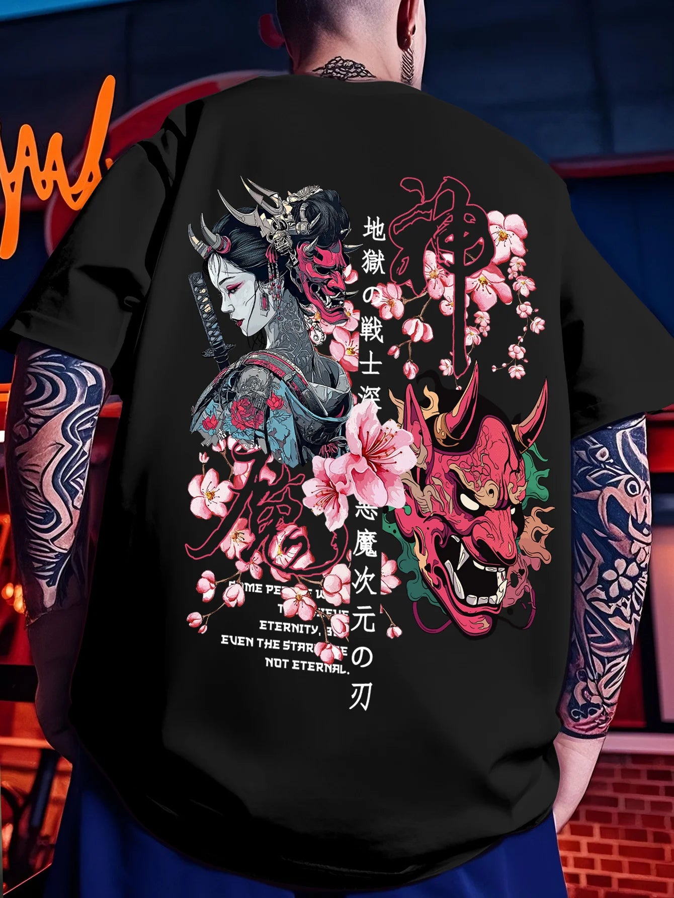 IJapanese Style Prajna Geisha Cherry Blossom Pure Cotton T-shirt for Children and Adults, Breathable and Fun Top