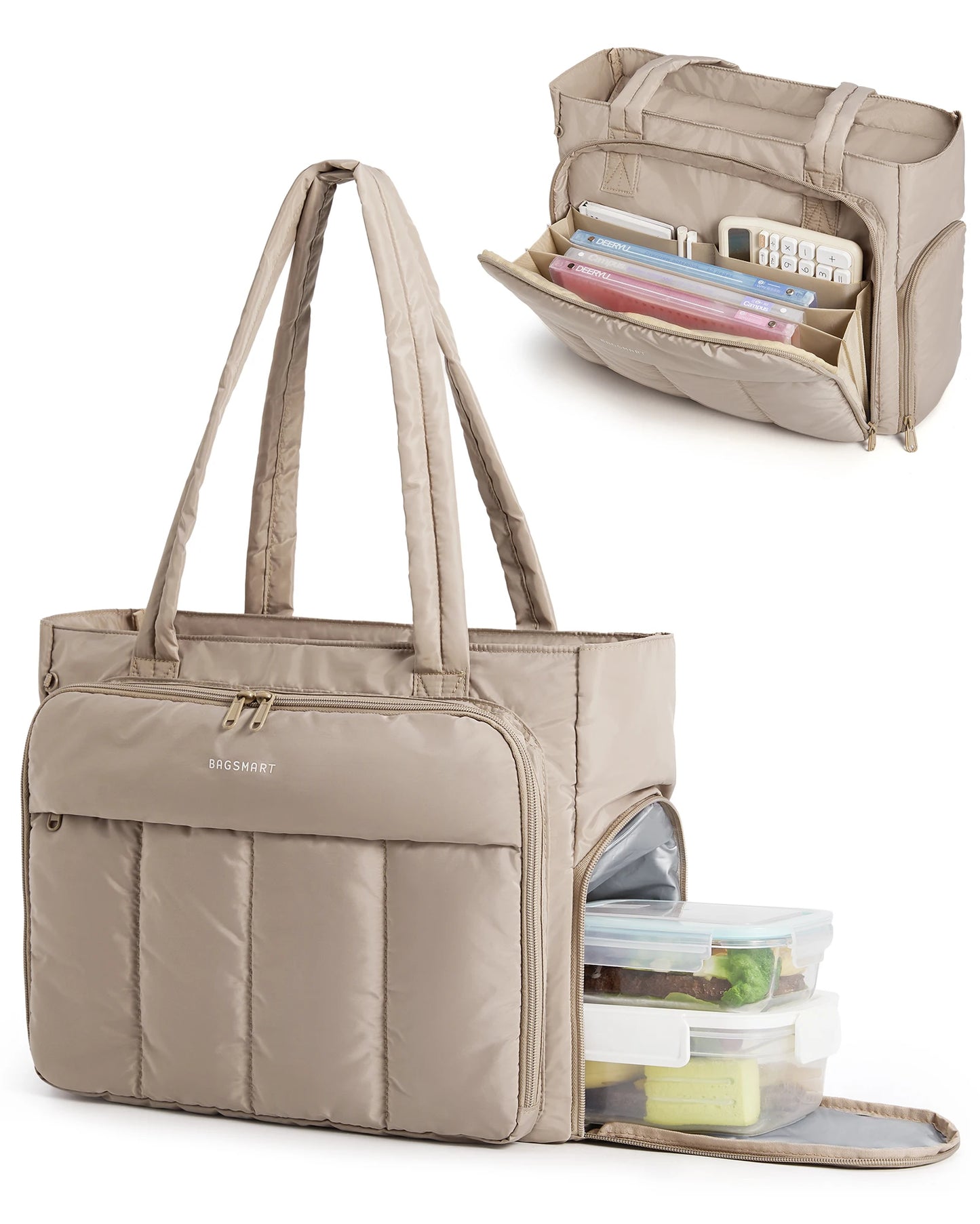 BAGSMART Tote Bag for Women Teacher Tote with Insulated Compartment Puffer Laptop Work Tote Handbags for Work Travel Gym