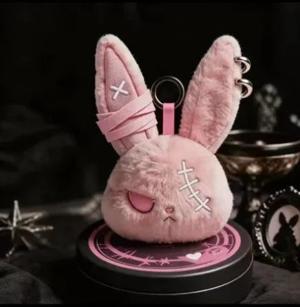 Halloween Gothic Bunny Plush Keychain RabbitBag Charm with Bandage Desian Kawaii Key Ring Pendant Car Bag Ornament Gift