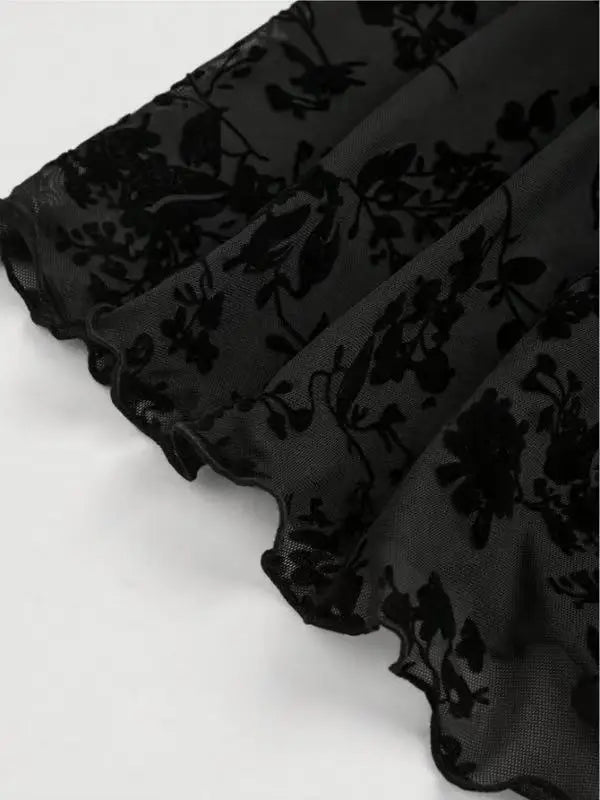 Sexy Womens Dress Temperament Embroidered Slim Fashion Elegant Evening Gown Long Sleeve Lace Strappy High Waist A-Line Vestido