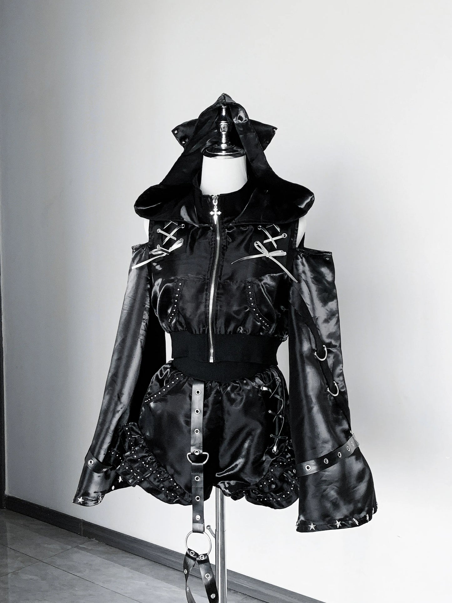 Women's Gothic Cross Hoodie & Shorts Set