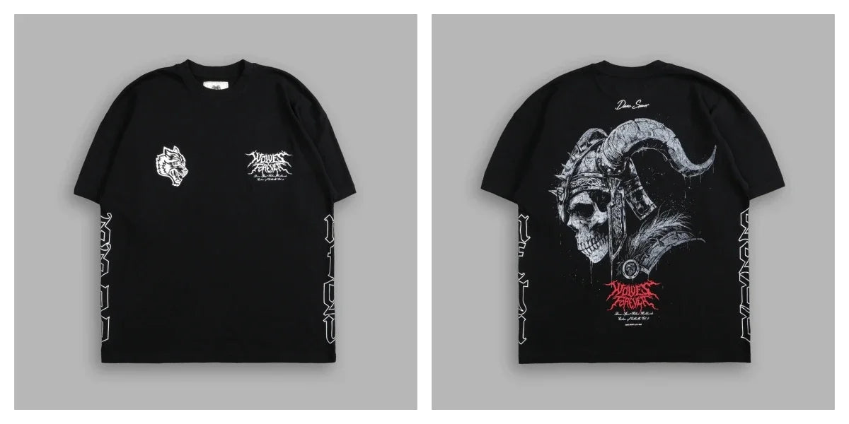 US SIZE NEW "SIDE BY SIDE" OVERSIZED TEE IN BLACK Men T Shirts Y2k DARK Gothic Short Sleeve T-Shirt Harajuku Hip Hop Couple Tops