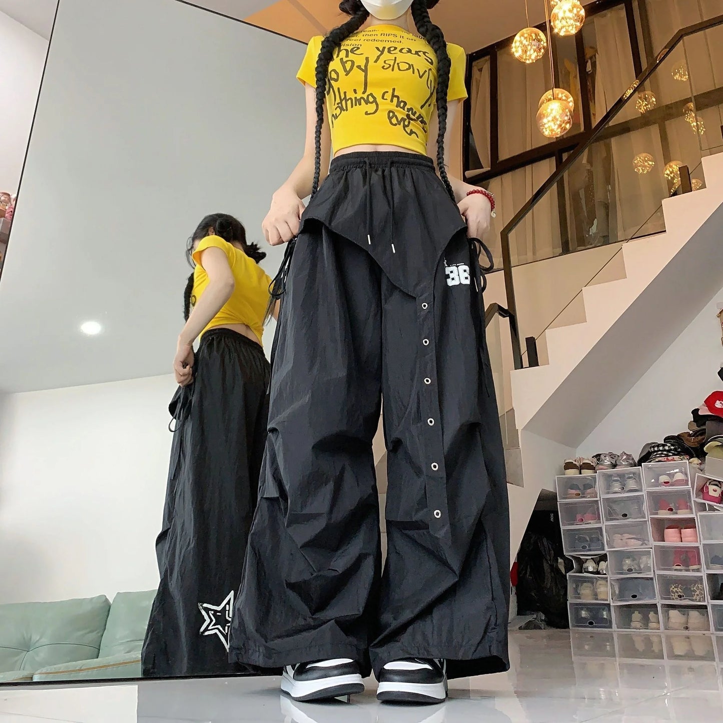 Quick Dry Jazz Dance Style Workwear Pants Women's Autumn New Hip Hop Casual Pants Hot Girl Sports Long Pants Asymmetrical Loo...