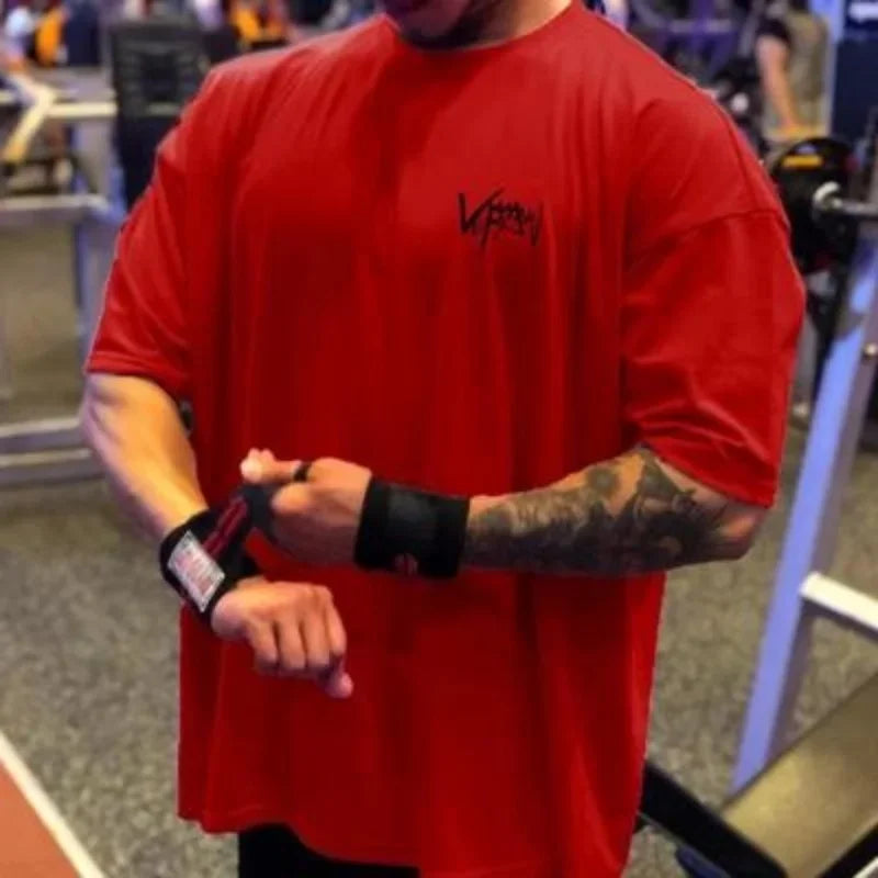 Apex Ritual – メンズオーバーサイズスポーツTシャツ – 丸首コットンサマートレーニングランニングティー