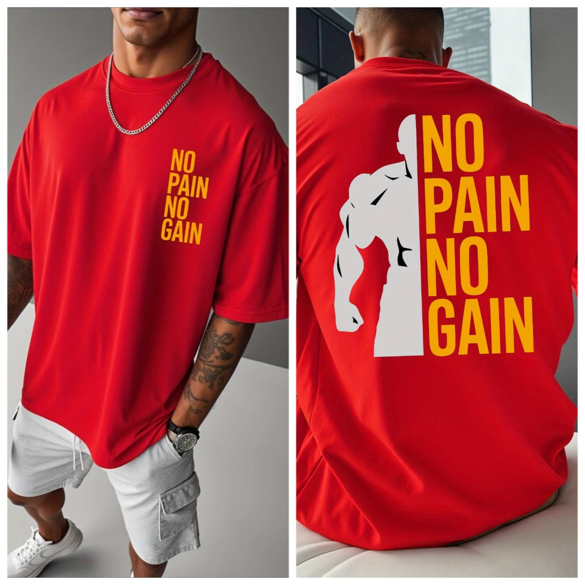 Apex Ritual – No Pain No Gain オーバーサイズジムTシャツ – メンズコットンストリートウェアスポーツTシャツ