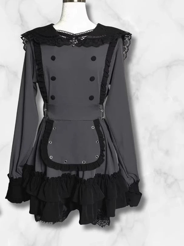 Women's Gothic Navy-Collar Maid Dress Set