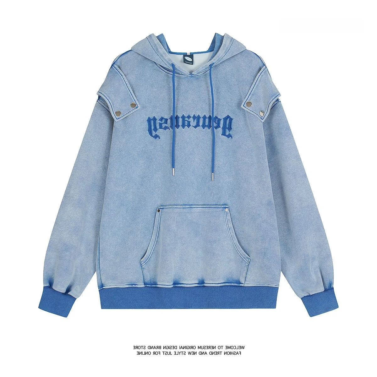 Stylish Oversized Patchwork Embroidered Sweatshirt Trendy Streetwear Black Splicing Loose Outerwear for Young Women