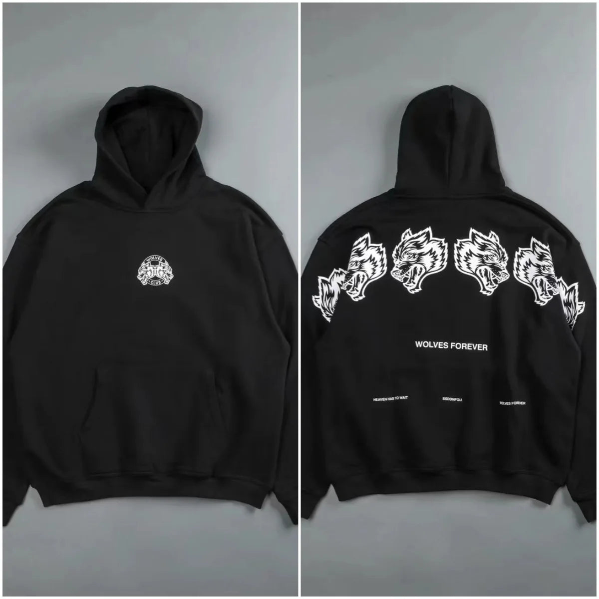 Apex Ritual – レトロウルフヘッドバックプリントパーカー – 裏起毛スウェットシャツ メンズ&レディース