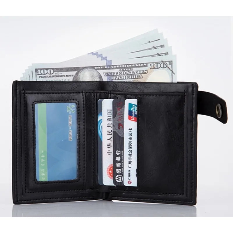 1pcs Gothic Leather Wallet with Vintage Chain & Rivets Skull Cross Design Coin Purse Punk Rock Accessories