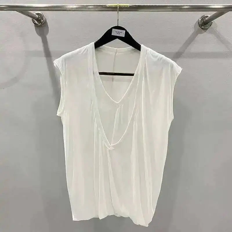 HKSH Summer Spring New Men's Tide Dark Sexy Double Layered V-neck Solid Sleeveless Tees Fashion Knit Tank Tops Chic Vest HK1399