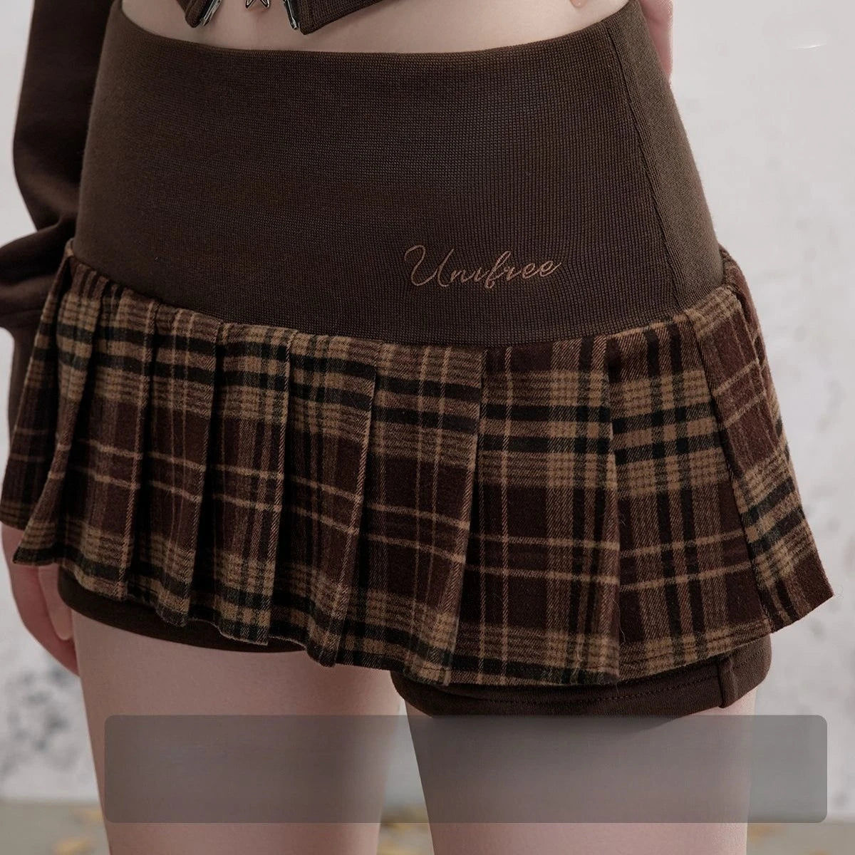 New Y2K American Brown Embroidered Ribbed Elastic Waist Short Skirt Women Harajuku Retro Plaid Gothic Sexy Low Waist Mini Skirt