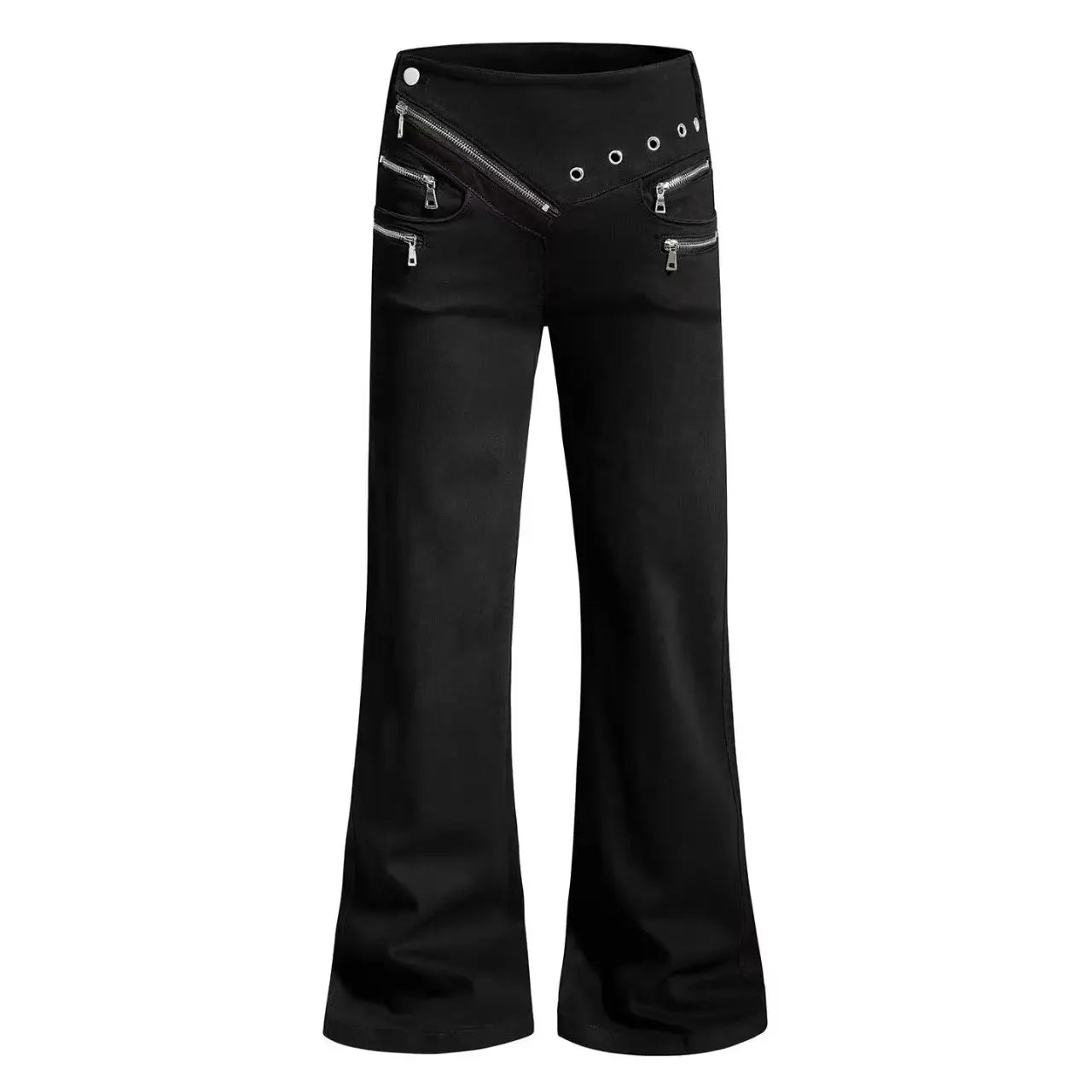 Y2K American Low-Waist Black Gothic Tight Straight Jeans Women Spring And Summer Hot Girl Slim Multi-Zipper Fashion Casual Jeans
