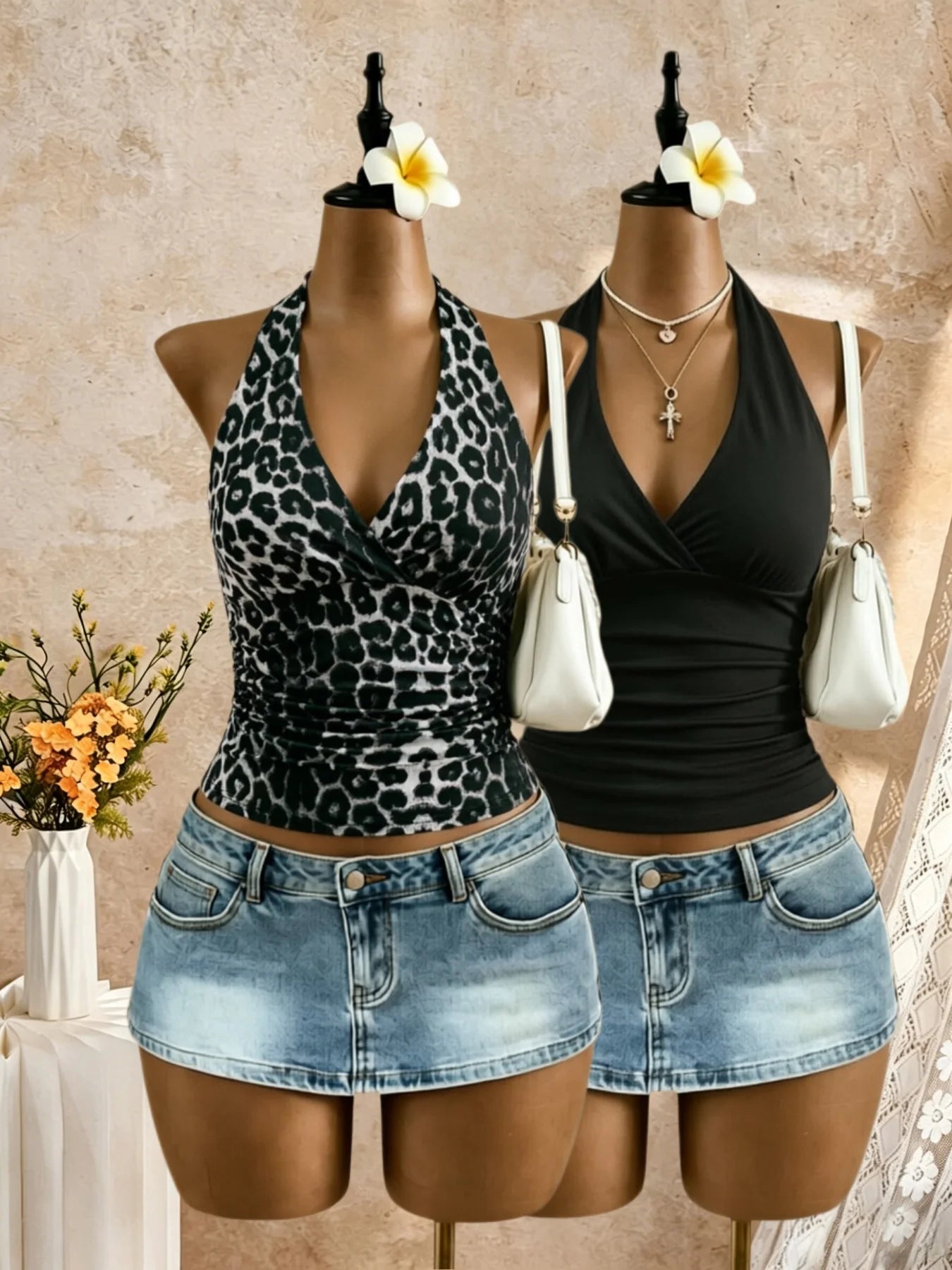 Women's Y2K Ruched Halter Crop Top