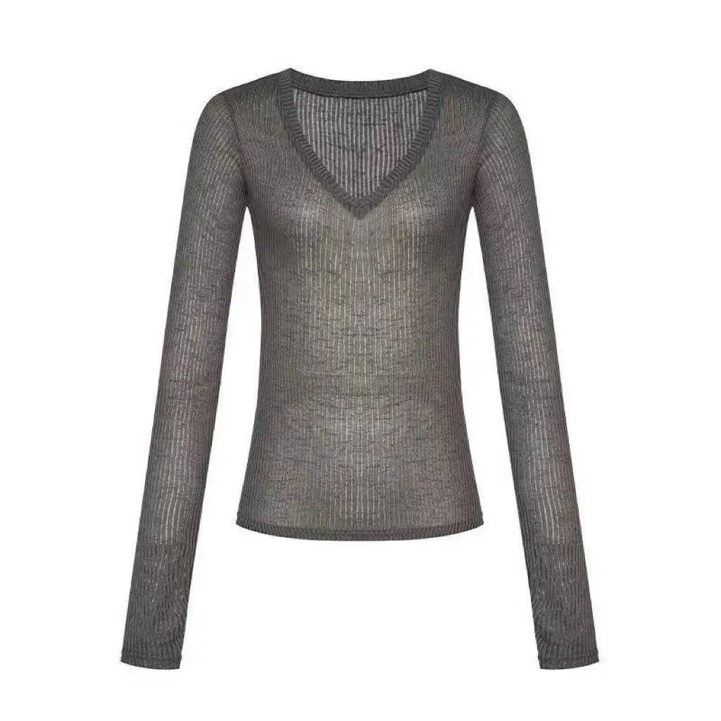 Women's Sheer V-Neck Long-Sleeve Top
