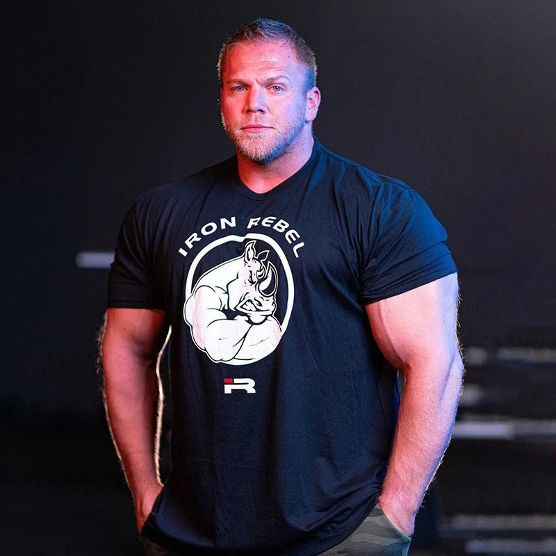 IR Series Hard Core Short Sleeve T-shirt Sport Print Round Neck Simple Sweat Absorbent Fitness Men's Clothing Training Loose