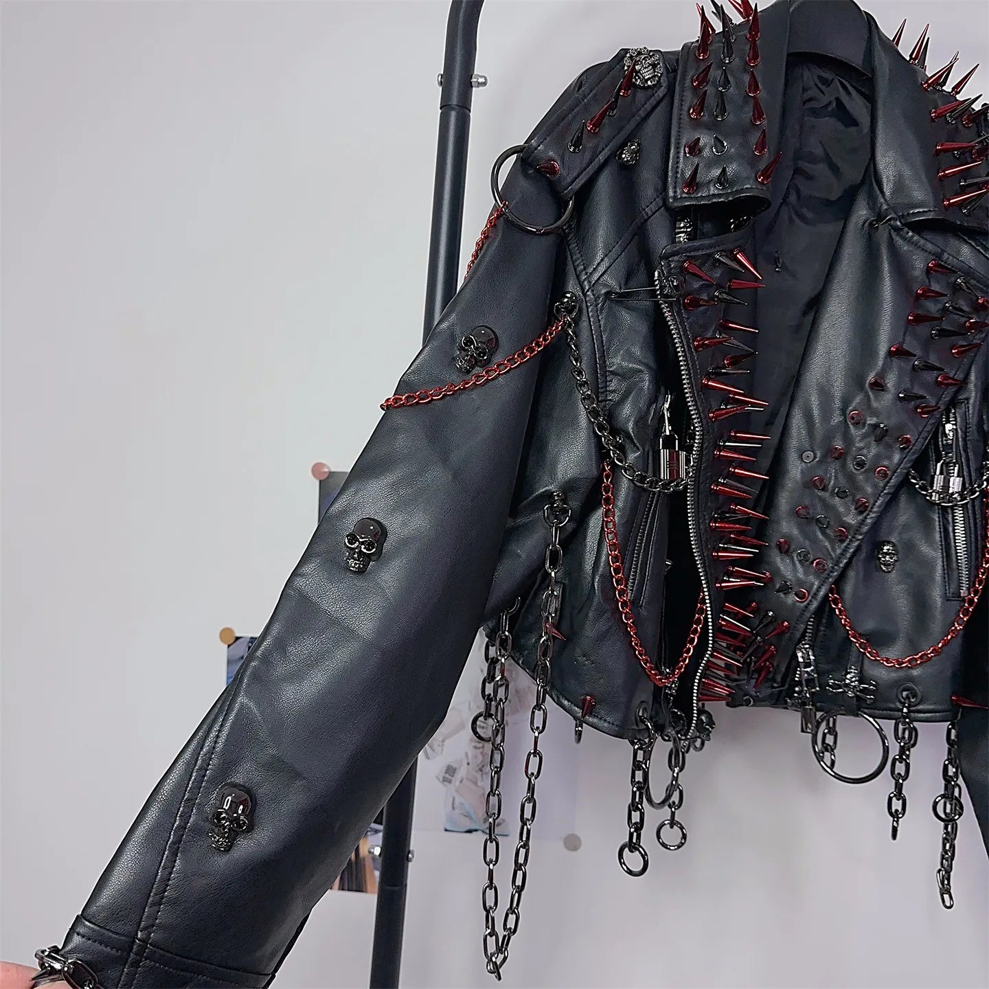 Women's Y2K Rivet Chain PU Leather Jacket