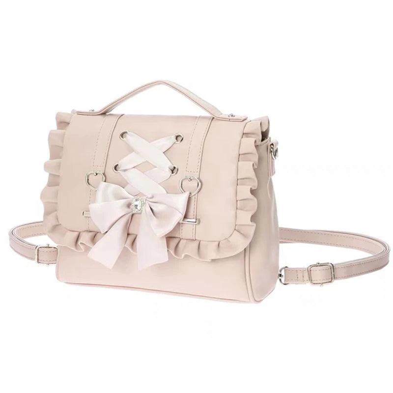 Mine Department Lolita Women's Bag Bow Control Strap Love Handbag Sweet Cute One Shoulder Oblique Span Women's Student Backpack
