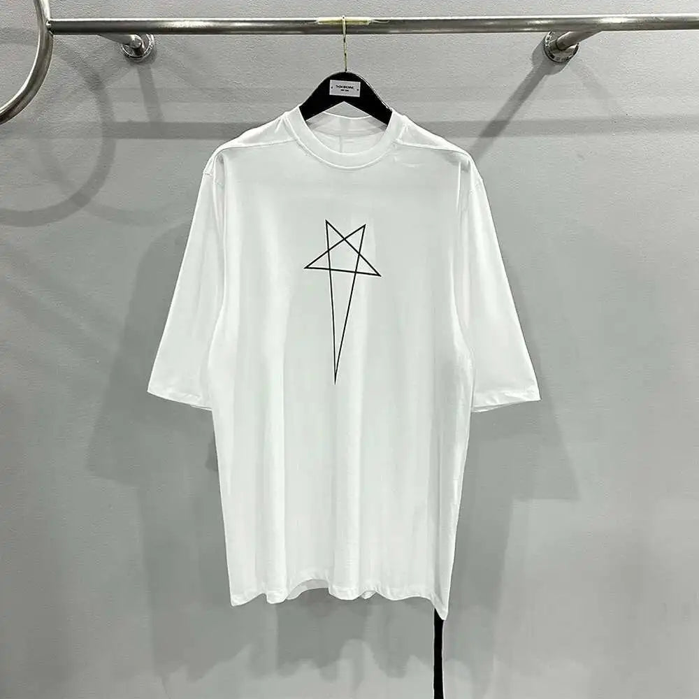 HKSH Spring Summer New Men's Tide Dark Cotton Form Five Star Printed Pattern Cotton T-shirts Half Sleeve Women Chic Tees HK2006