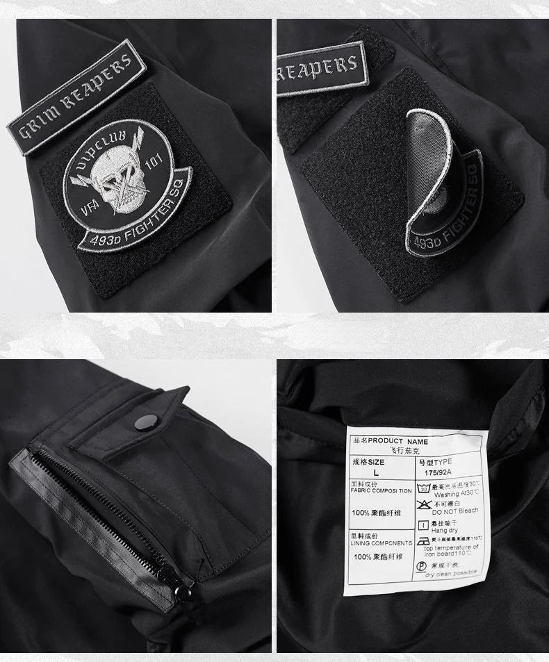 God of Death Bomber Jacket Chest Pocket Techwear Men Punk Hip Hop Tactical Streetwear Black Varsity Jackets Oversized MA1 Coats