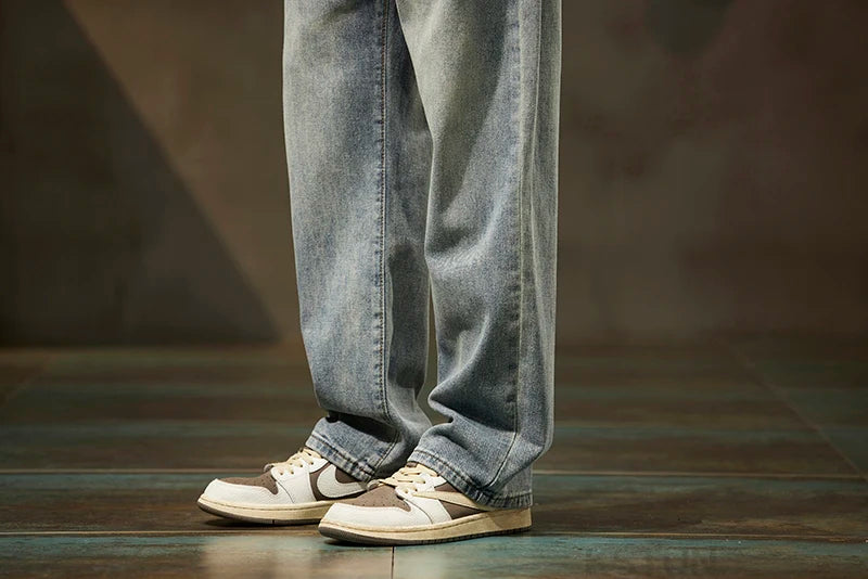KSTUN Light Blue Baggy Pant Men Wide Leg Jeans Loose Straight Casaul Streetwear Vintage Men's Trousers 100% Cotton Large Size 40