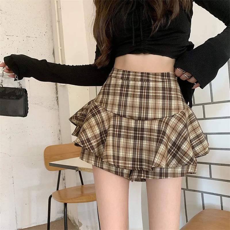 Women's Y2K Plaid Ruffle Skort