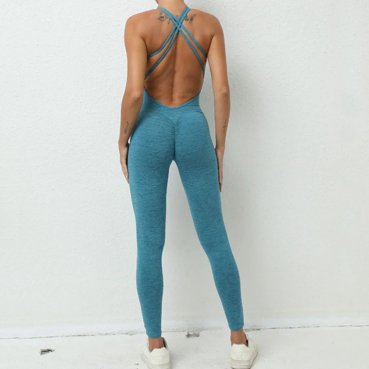 Women's Workout Slim Fit Ruched Black Jumpsuit