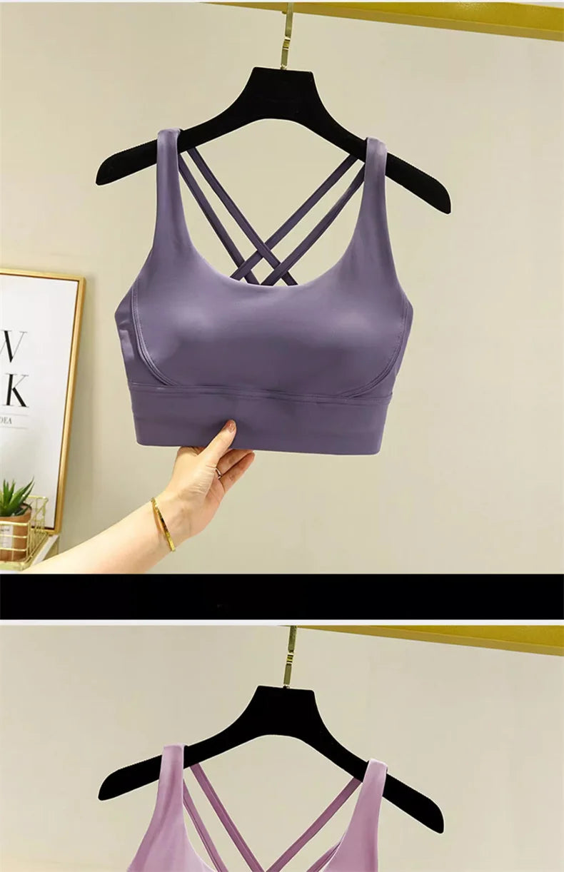 TRY TO BN Gym Tops Women Bras Sports Bralette Nylon Breathable Fitness Underwear Cross Back Running Workout Female Yoga Clothing