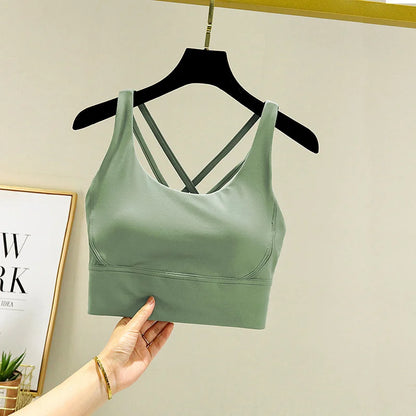 TRY TO BN Gym Tops Women Bras Sports Bralette Nylon Breathable Fitness Underwear Cross Back Running Workout Female Yoga Clothing