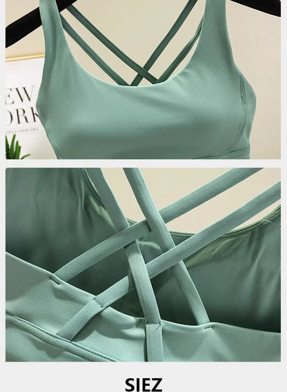 TRY TO BN Gym Tops Women Bras Sports Bralette Nylon Breathable Fitness Underwear Cross Back Running Workout Female Yoga Clothing