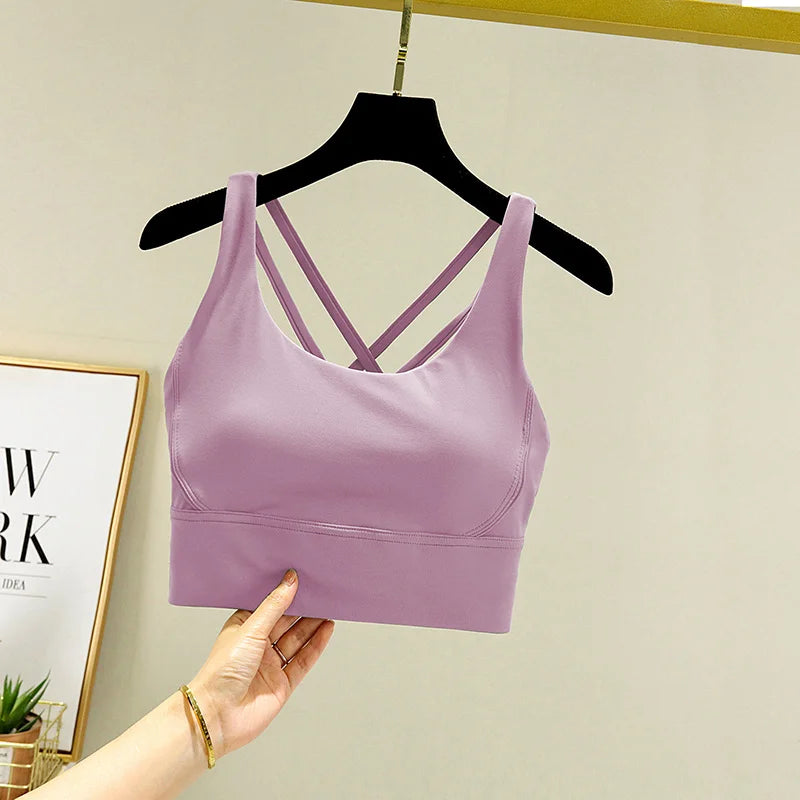 TRY TO BN Gym Tops Women Bras Sports Bralette Nylon Breathable Fitness Underwear Cross Back Running Workout Female Yoga Clothing