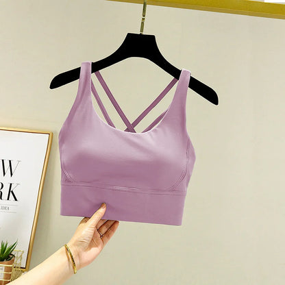 TRY TO BN Gym Tops Women Bras Sports Bralette Nylon Breathable Fitness Underwear Cross Back Running Workout Female Yoga Clothing