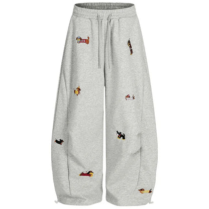 Women's Sausage Dog Embroidered Fashion Loose Trousers 2026 Summer New High Street Casual Pants Comfortable Straight Sweatpants