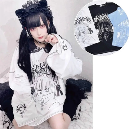 Streetwear T Shirts Women Clothing Print Long Sleeve Tees Casual Fashion Japanese Camisetas Cartoon Y2k Tops Oversized T-shirts