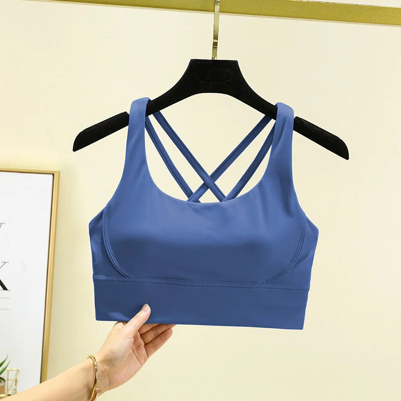 TRY TO BN Gym Tops Women Bras Sports Bralette Nylon Breathable Fitness Underwear Cross Back Running Workout Female Yoga Clothing
