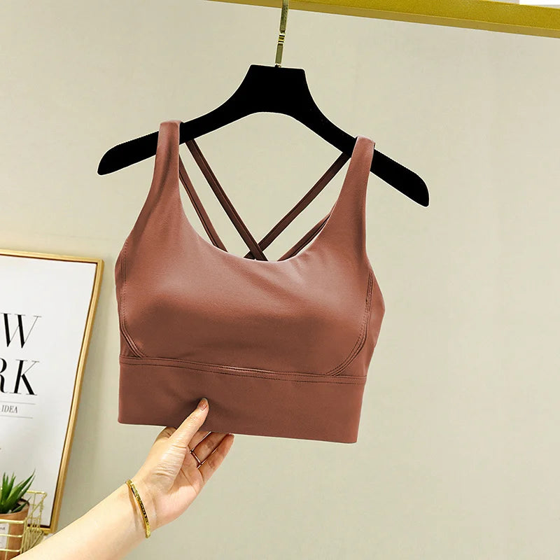 TRY TO BN Gym Tops Women Bras Sports Bralette Nylon Breathable Fitness Underwear Cross Back Running Workout Female Yoga Clothing