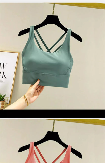 TRY TO BN Gym Tops Women Bras Sports Bralette Nylon Breathable Fitness Underwear Cross Back Running Workout Female Yoga Clothing