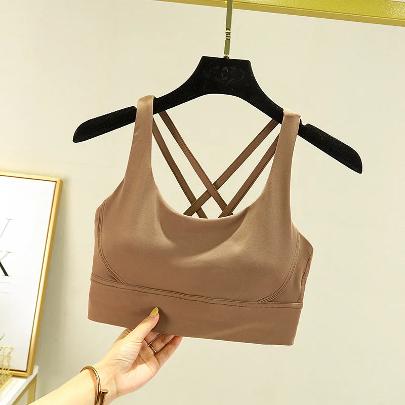 TRY TO BN Gym Tops Women Bras Sports Bralette Nylon Breathable Fitness Underwear Cross Back Running Workout Female Yoga Clothing