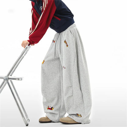 Women's Sausage Dog Embroidered Fashion Loose Trousers 2026 Summer New High Street Casual Pants Comfortable Straight Sweatpants