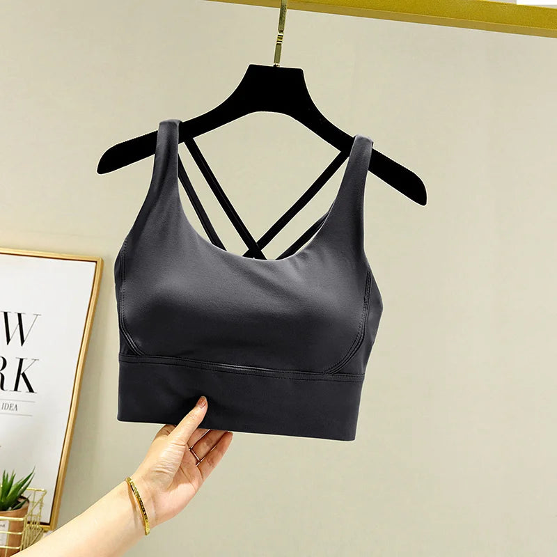 TRY TO BN Gym Tops Women Bras Sports Bralette Nylon Breathable Fitness Underwear Cross Back Running Workout Female Yoga Clothing