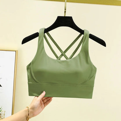 TRY TO BN Gym Tops Women Bras Sports Bralette Nylon Breathable Fitness Underwear Cross Back Running Workout Female Yoga Clothing