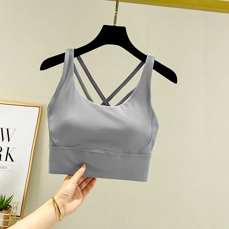 TRY TO BN Gym Tops Women Bras Sports Bralette Nylon Breathable Fitness Underwear Cross Back Running Workout Female Yoga Clothing
