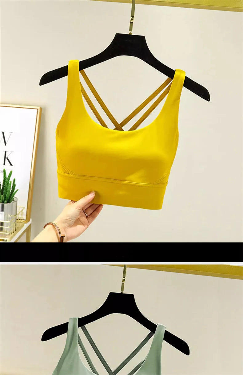 TRY TO BN Gym Tops Women Bras Sports Bralette Nylon Breathable Fitness Underwear Cross Back Running Workout Female Yoga Clothing