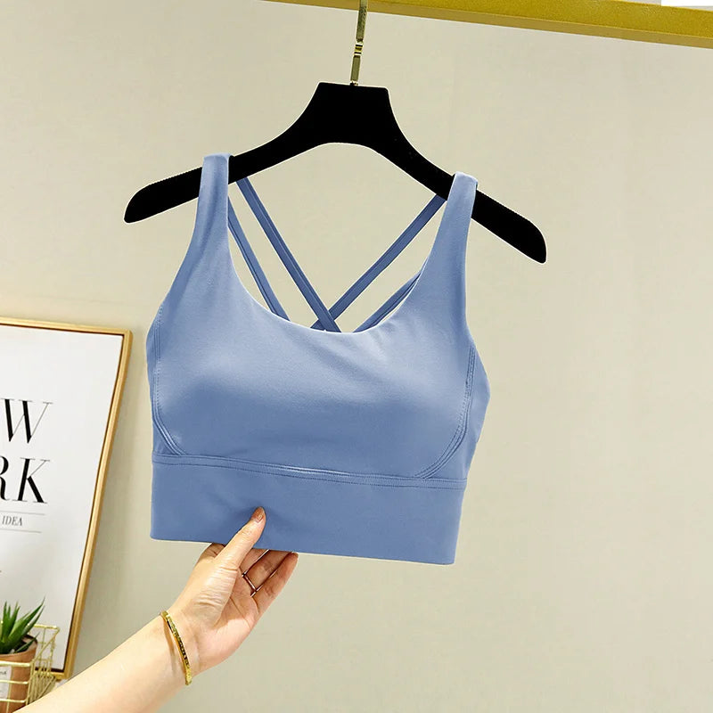 TRY TO BN Gym Tops Women Bras Sports Bralette Nylon Breathable Fitness Underwear Cross Back Running Workout Female Yoga Clothing