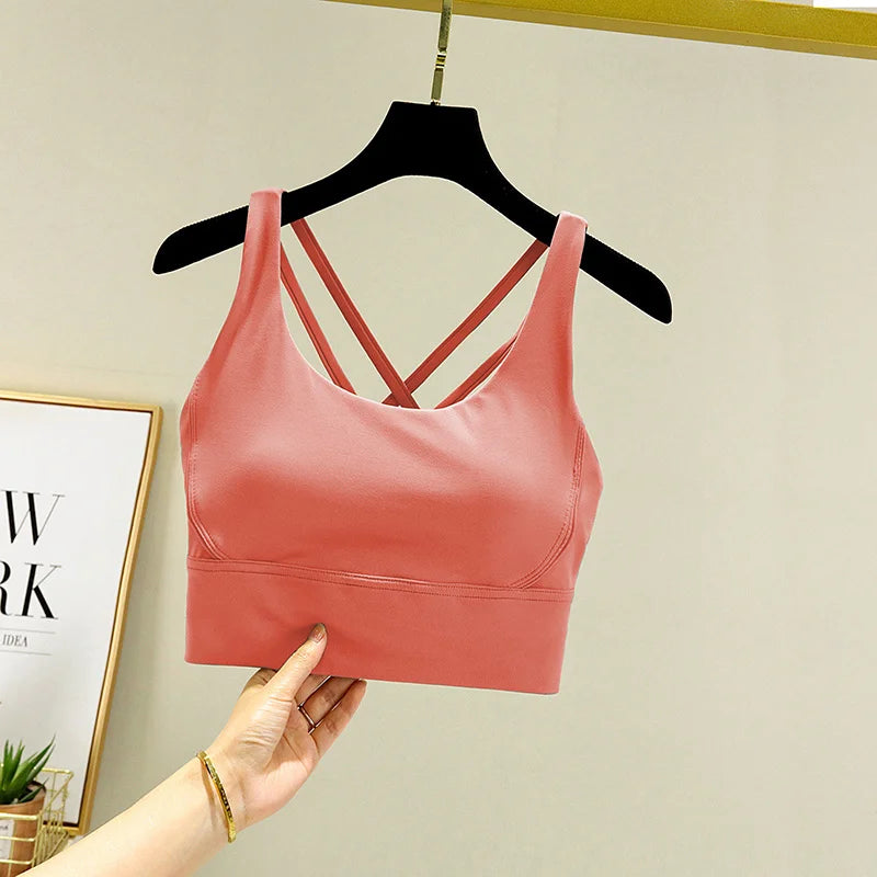TRY TO BN Gym Tops Women Bras Sports Bralette Nylon Breathable Fitness Underwear Cross Back Running Workout Female Yoga Clothing