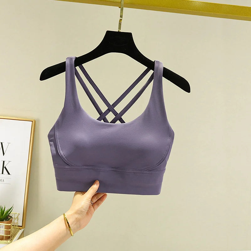 TRY TO BN Gym Tops Women Bras Sports Bralette Nylon Breathable Fitness Underwear Cross Back Running Workout Female Yoga Clothing