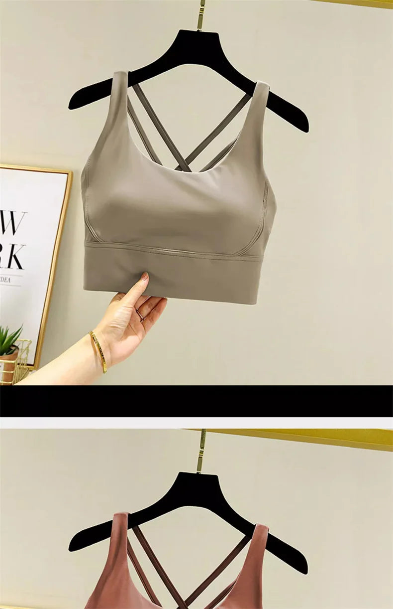 TRY TO BN Gym Tops Women Bras Sports Bralette Nylon Breathable Fitness Underwear Cross Back Running Workout Female Yoga Clothing