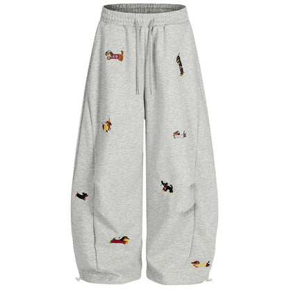 Women's Sausage Dog Embroidered Fashion Loose Trousers 2026 Summer New High Street Casual Pants Comfortable Straight Sweatpants